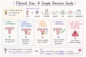 fibroid decision guide based on size, location, symptoms, growth, and treatment needs.