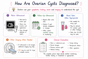 five ways ovarian cysts are diagnosed pelvic ultrasound, follow-up ultrasound, blood tests, additional imaging and clinical evaluation