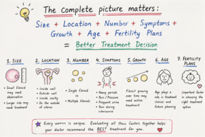 how fibroid size, location, number, symptoms, growth, age, and fertility plans influence treatment decisions.