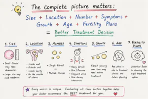 how fibroid size, location, number, symptoms, growth, age, and fertility plans influence treatment decisions.